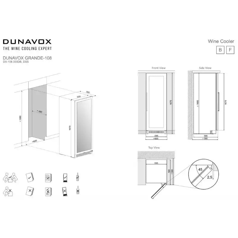 Dunavox Grande-108 Wijnkoelkast | DX-108.330DSS | 2 Zones | RVS