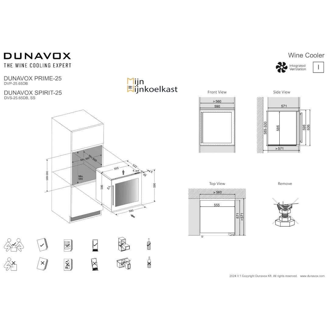 Dunavox Spirit-25 Wijnkoelkast | DVS-25.65DMB | 2 Zones | Mat Zwart