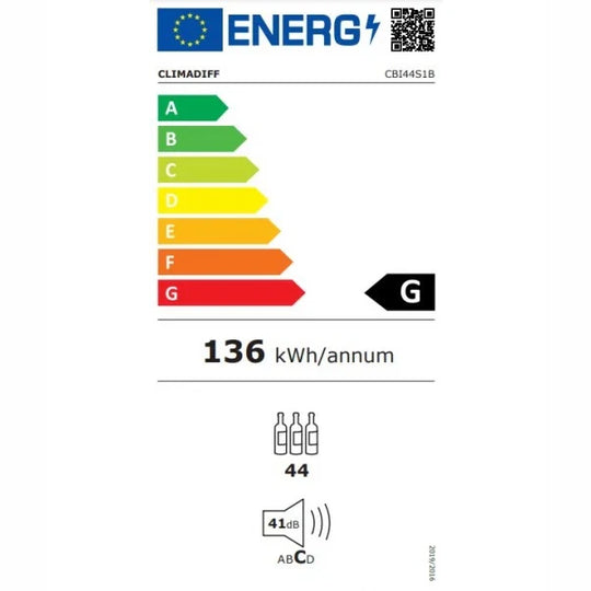 Climadiff Wijnklimaatkast | CBI44S1B | 1 Zone - Elite Wijnkoelkast