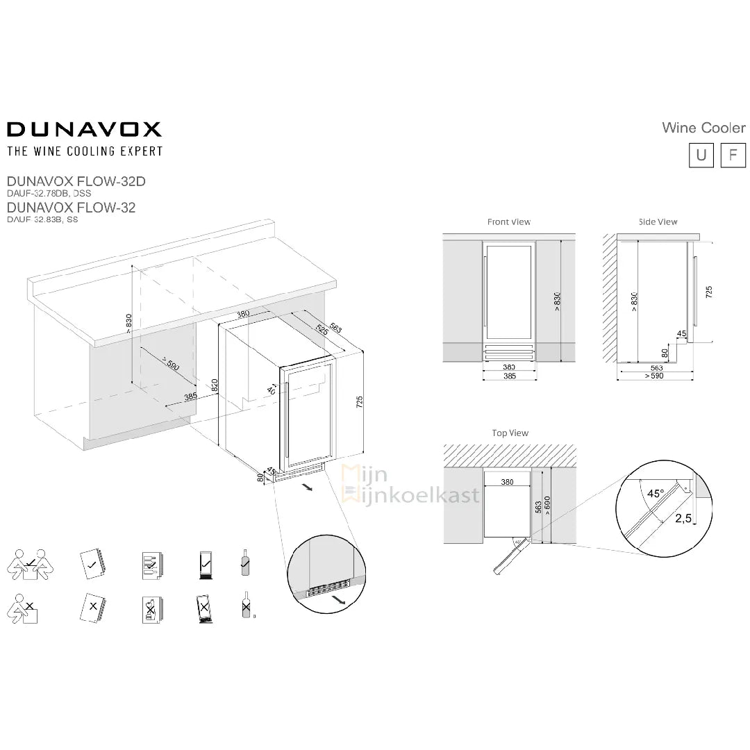 Dunavox Flow-32D Wijnkoelkast | DAUF-32.78DMB | 2 Zones | Mat Zwart