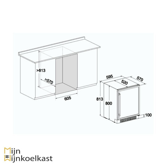 Inbouwtekening Temptech Wijnklimaatkast