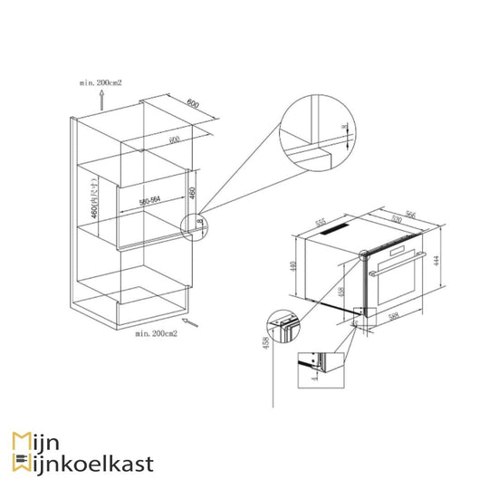 Inbouwtekening Temptech Wijnklimaatkast
