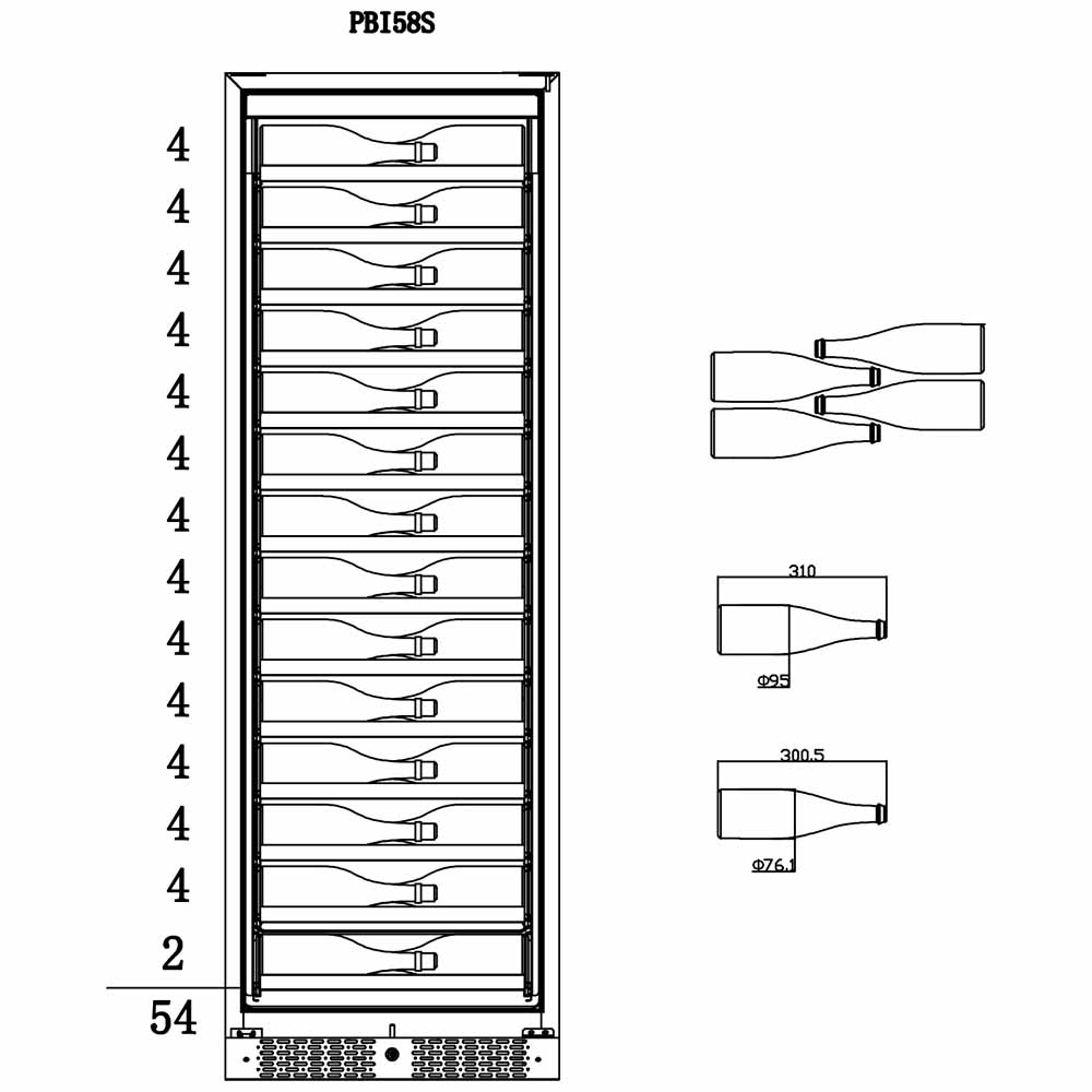 Pevino Wijnklimaatkast | PBI58S-HHBS | 1 zone