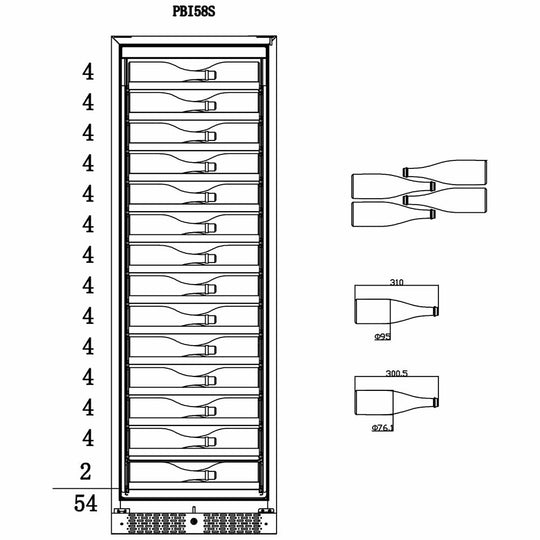 Pevino Wijnklimaatkast | PBI58S-HHBS | 1 zone