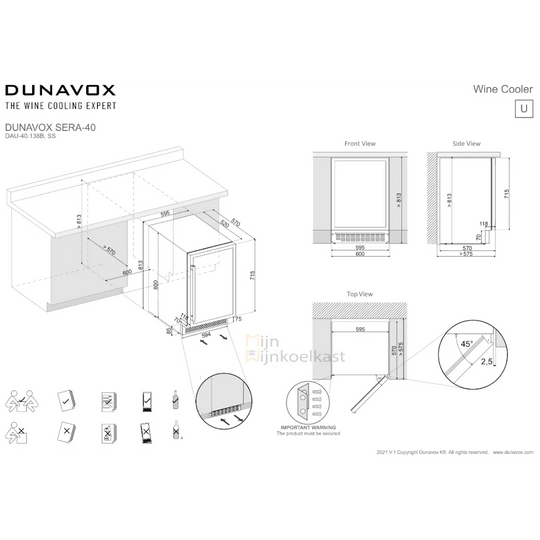 Dunavox Sera-40 Wijnkoelkast | DAUF-40.138MB | 1 Zone | Mat Zwart