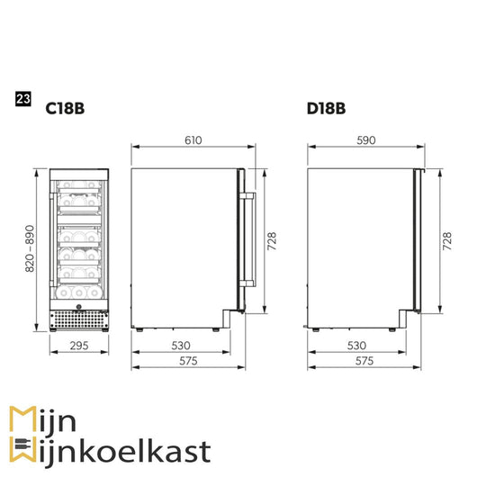 Inbouwtekening Dometic D18B Wijnklimaatkast