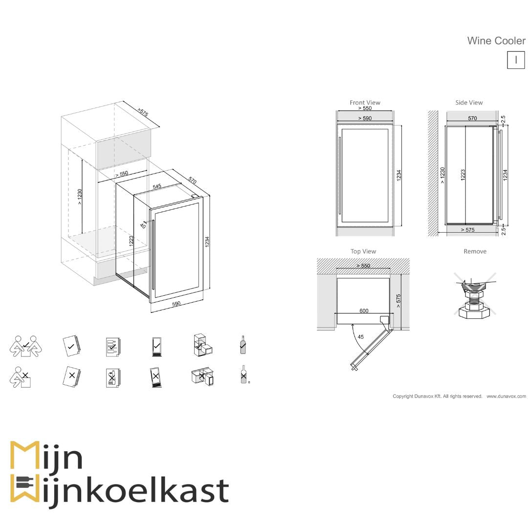 Inbouwtekening Dunavox Soul DAVS 72.185DB Wijnklimaatkast