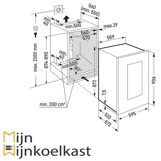 Inbouwtekening Liebherr Wijnklimaatkast | EWTgw 1683-21 | 2 Zones