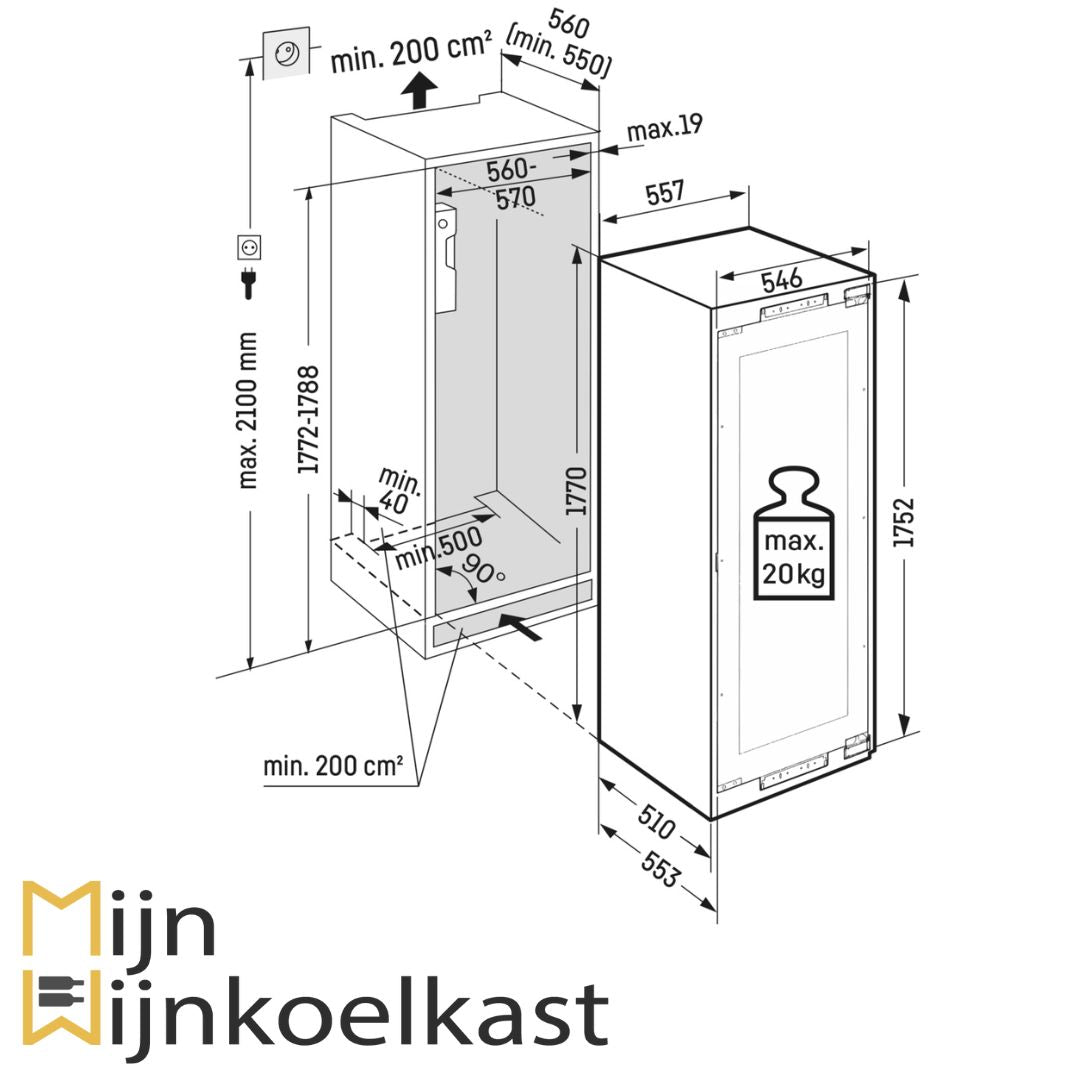 Inbouwtekening Liebherr Wijnklimaatkast | EWTdf 3553-21