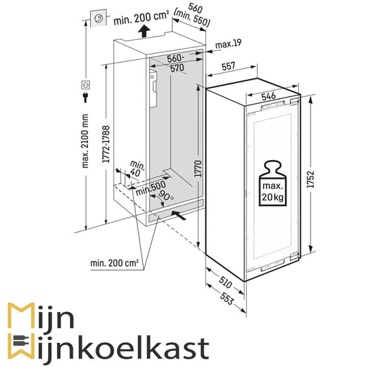 Inbouwtekening Liebherr Wijnklimaatkast | EWTdf 3553-21