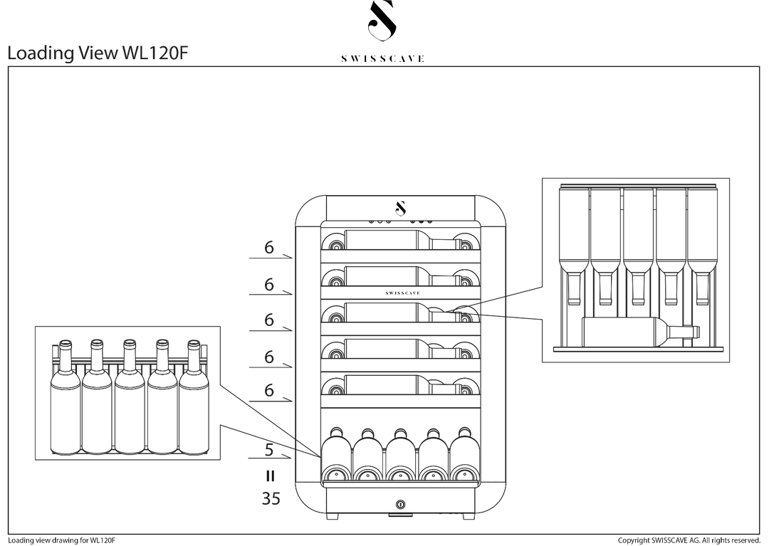 Swisscave Wijnklimaatkast WL120F-BLACK 1 Zone- Elite Wijnkoelkast